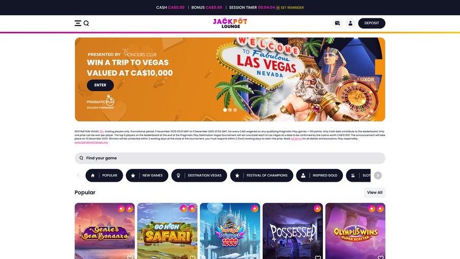 Jackpot Lounge Casino Homepage Desktop
