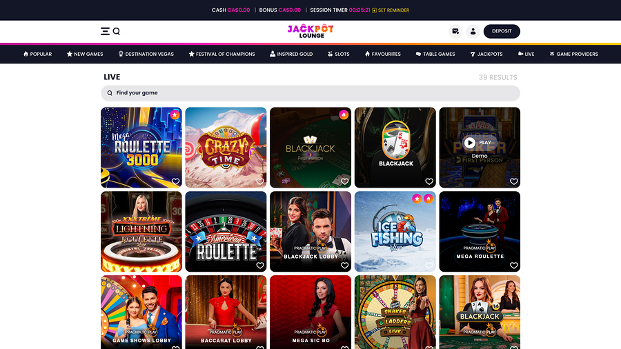 Jackpot Lounge Casino Live Dealer Desktop