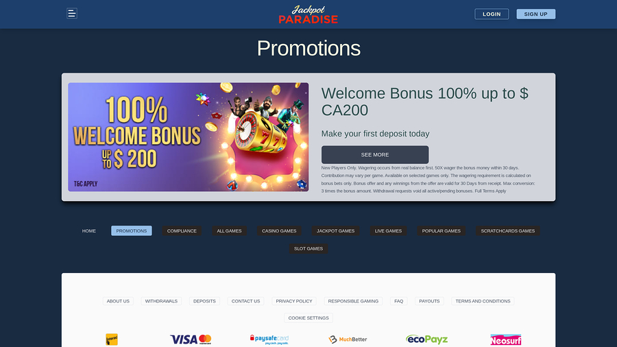 Jackpot Paradise Casino Promotions Desktop