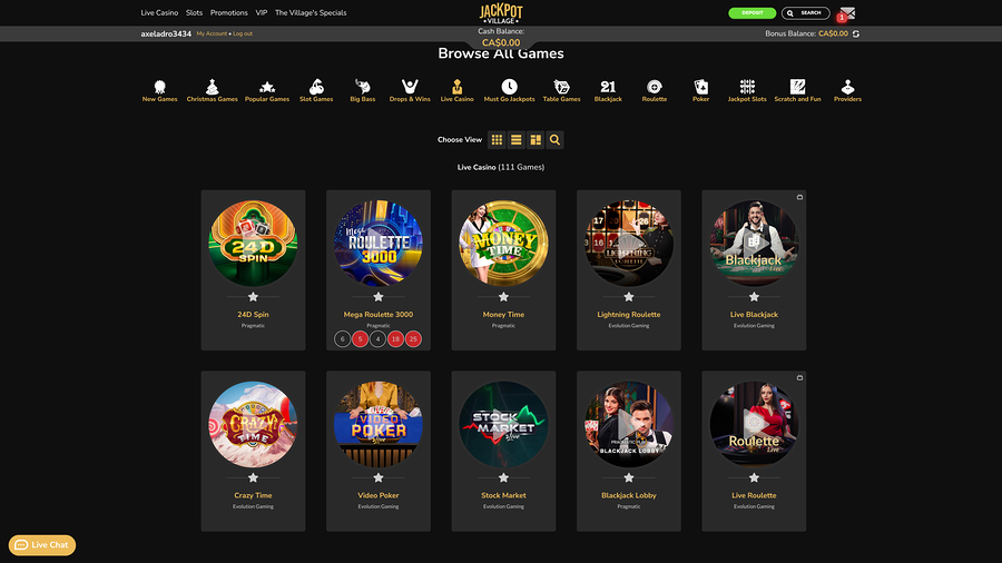 Jackpot Village Casino Live Dealer Desktop