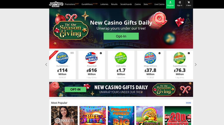 Jackpot.com Casino Homepage Desktop