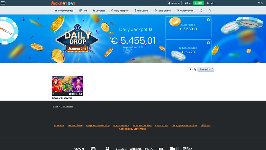 Jackpot247 Casino Jackpot Desktop