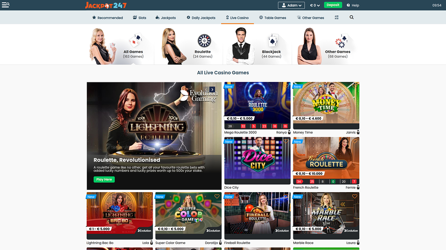 Jackpot247 Casino Live Dealer Desktop