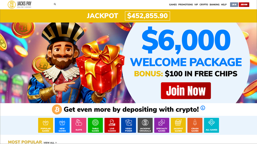 Página de inicio de escritorio del casino JacksPay