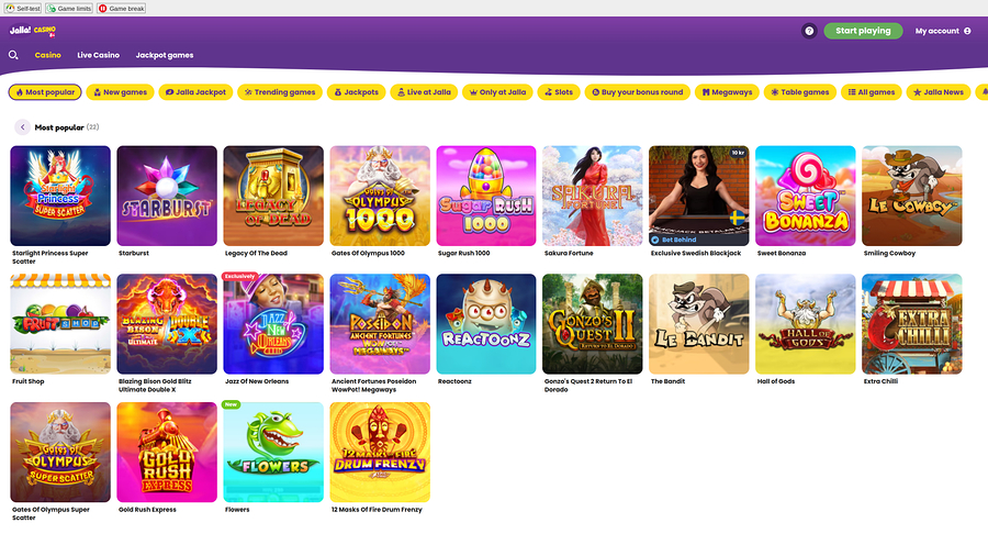 Jalla Casino Games Desktop