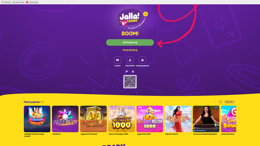 Jalla Casino Homepage Desktop