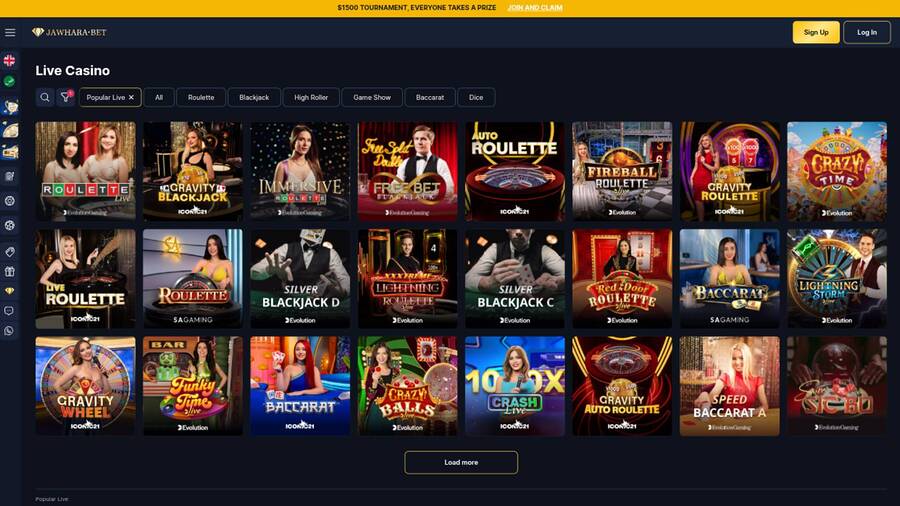 Live page screenshot of Jawhara Casino