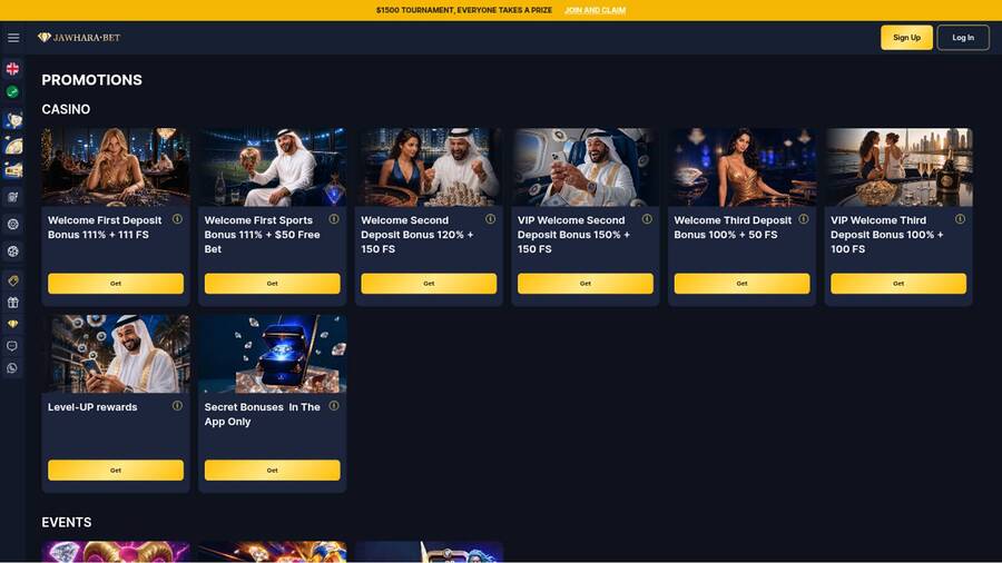 Promotions page screenshot of Jawhara Casino