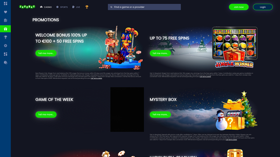 Jeffbet Casino Promotions Desktop
