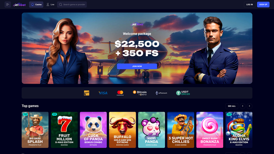 Página principal de escritorio del casino Jet4bet