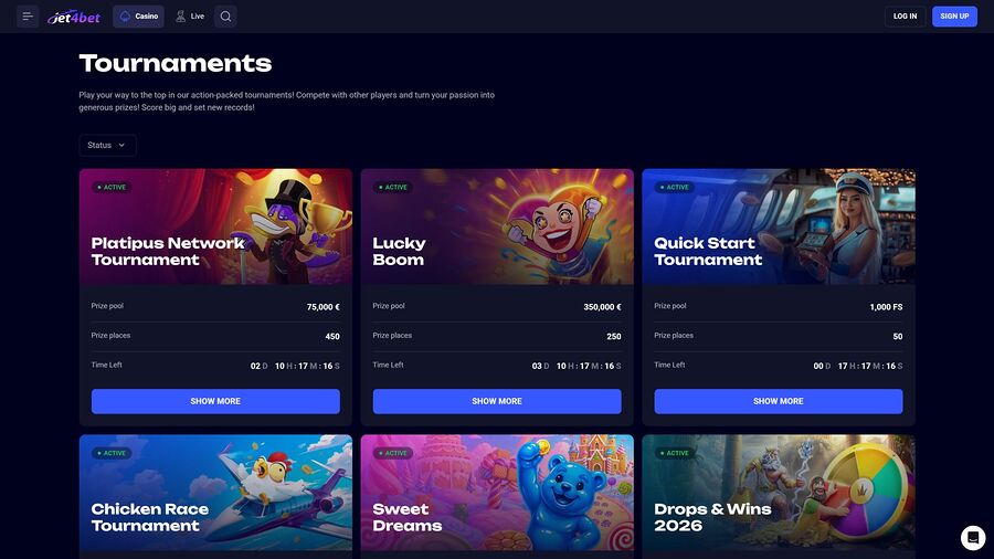 Torneos de escritorio de Jet4bet Casino