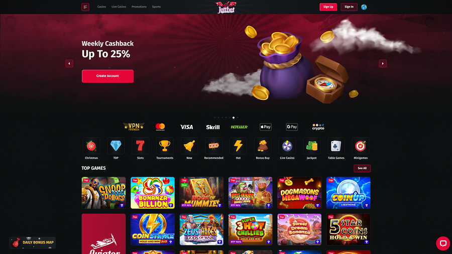 Jettbet Casino Homepage Desktop