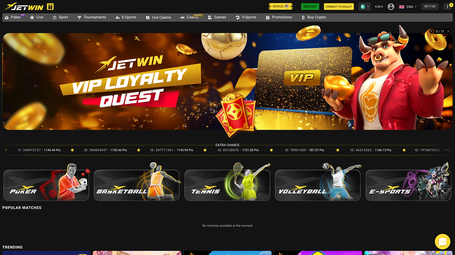 Jetwin Casino Homepage Desktop