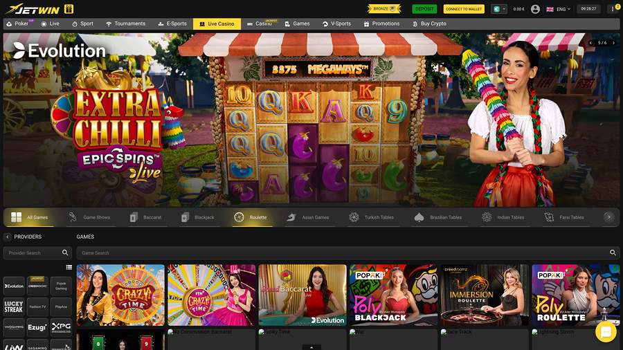 Jetwin Casino Live Dealer Desktop