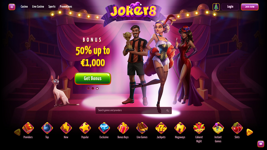Joker8 Casino Homepage Desktop
