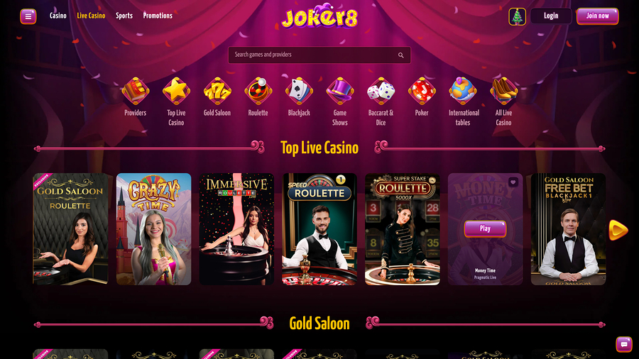 Joker8 Casino Live Dealer Desktop