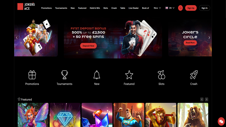 Homepage screenshot of Joker's Ace Casino for Desktop