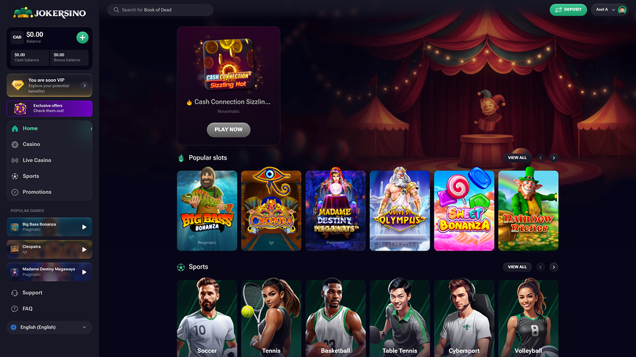 Jokersino Homepage Desktop