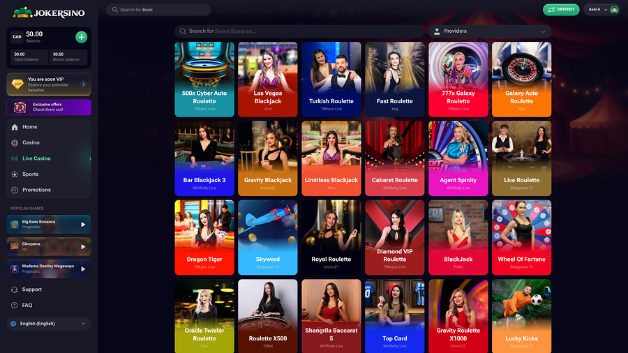 Jokersino Live Dealer Desktop