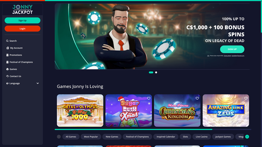 Jonny Jackpot Casino Homepage Desktop