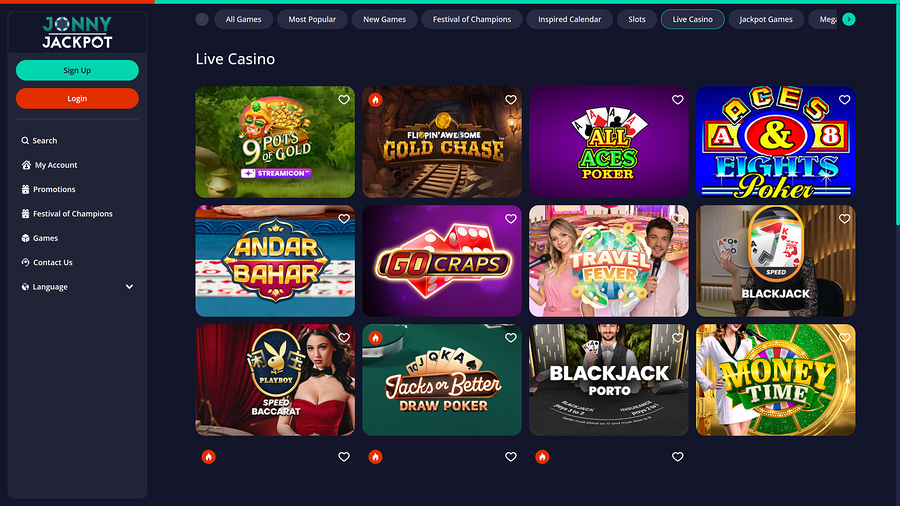 Jonny Jackpot Casino Live Dealer Desktop