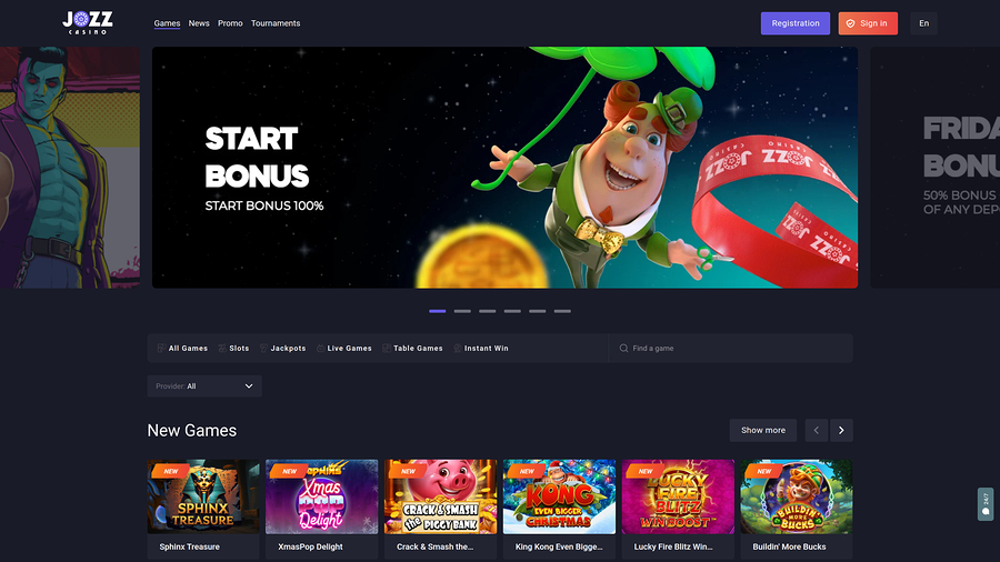Jozz Casino Desktop Homepage