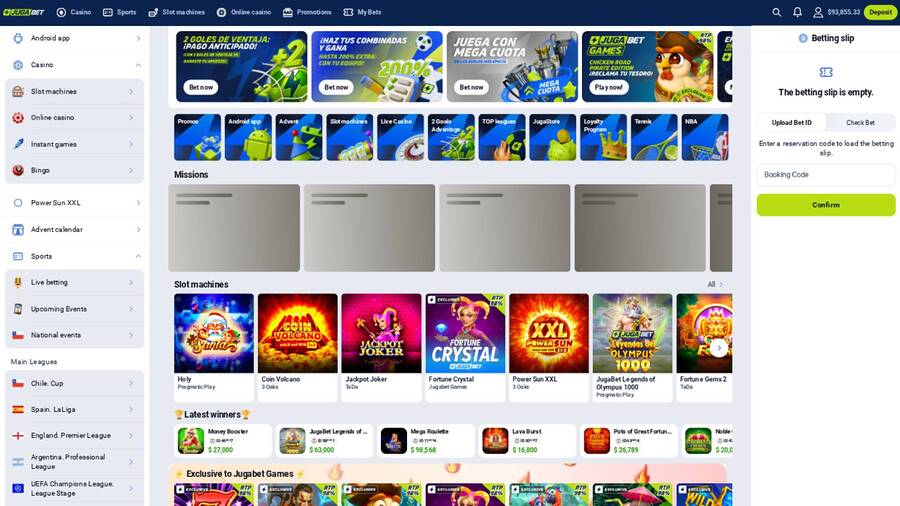 Homepage screenshot of Jugabet Casino