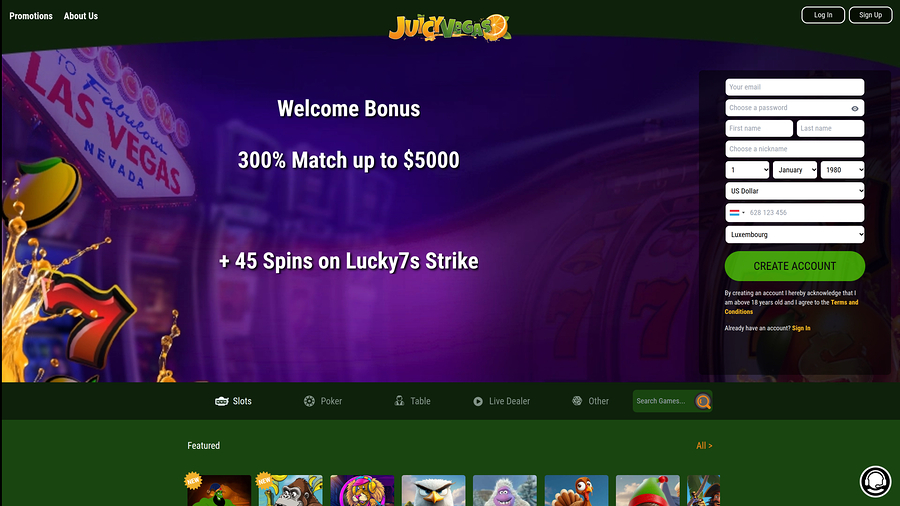 Juicy Vegas Casino Desktop Homepage