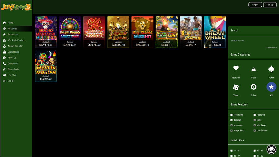 Juicy Vegas Casino desktop Jackpot