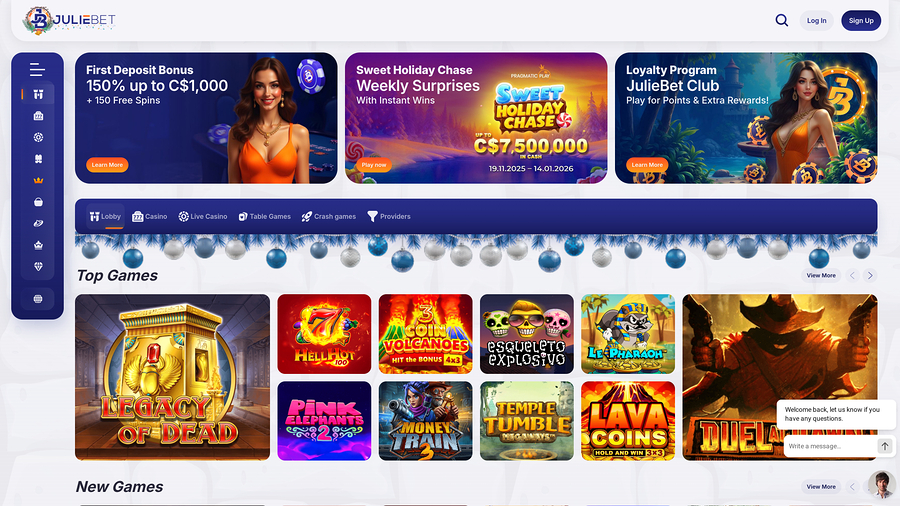 Juliebet Casino Desktop Homepage