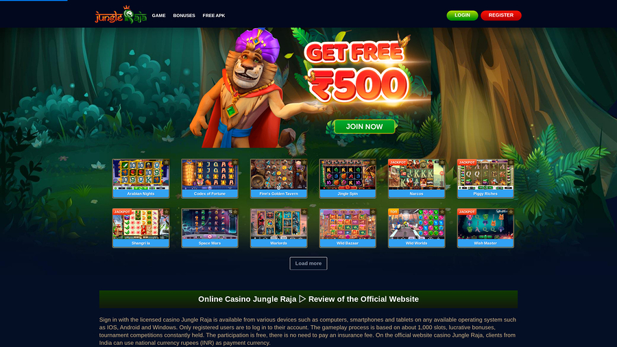 JungleRaja Casino Desktop Homepage