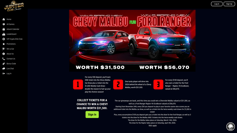 Jupiter Club Casino Desktop Win a Car