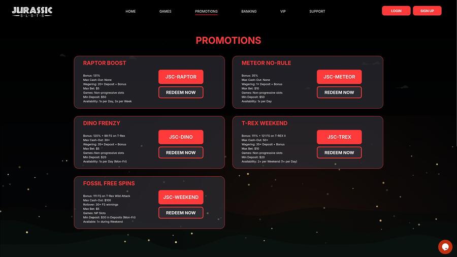 Jurassic Slots Casino promotions page
