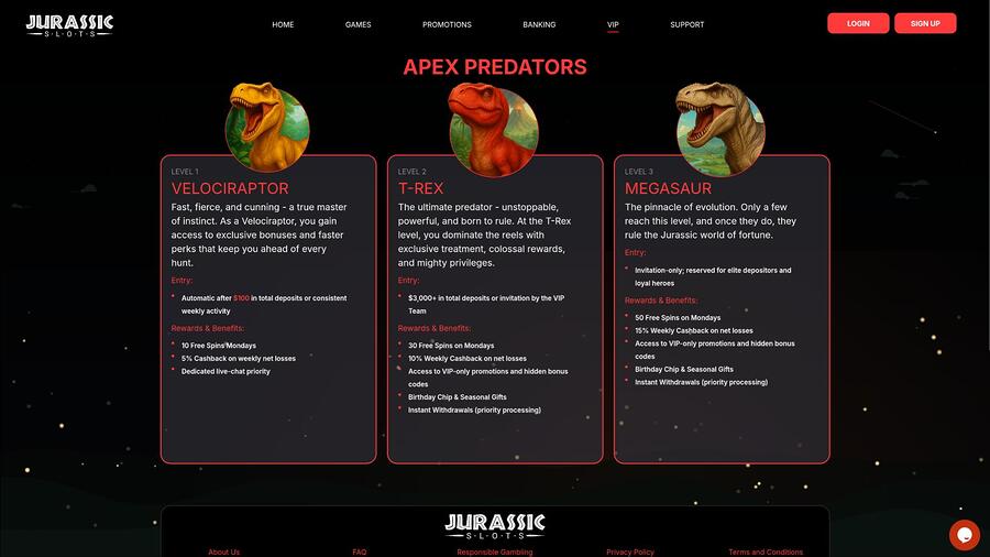 Jurassic Slots Casino VIP page