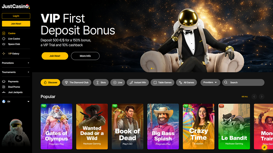 JustCasino Desktop Homepage
