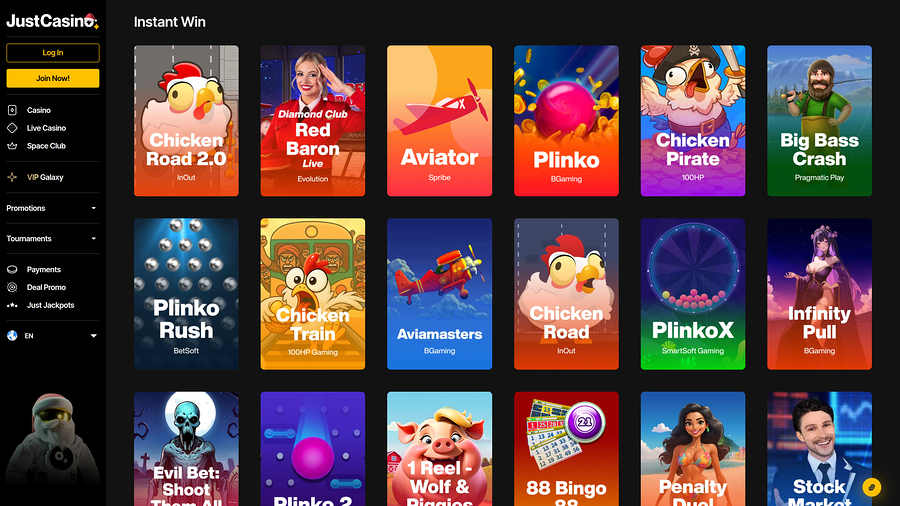 JustCasino Desktop Instant win