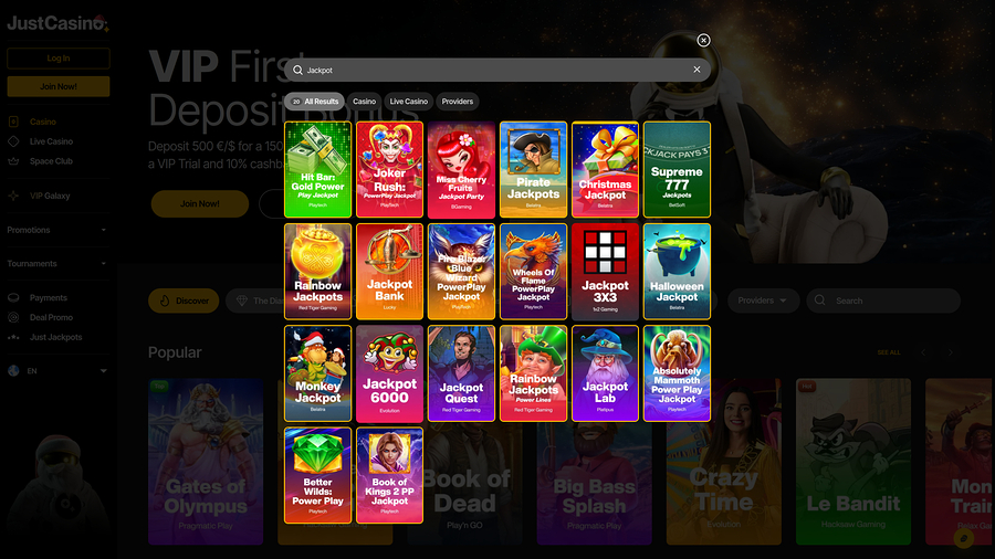 JustCasino Desktop Jackpot