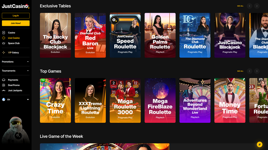 JustCasino Desktop live dealer
