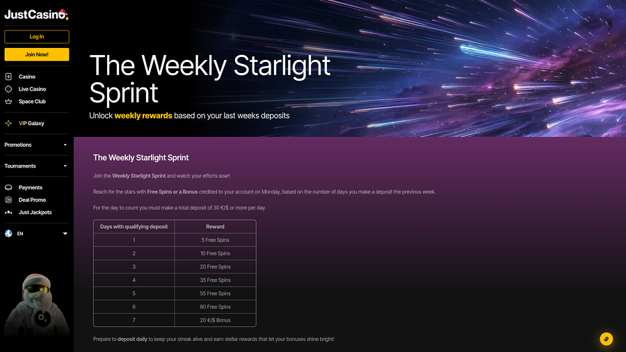 JustCasino Desktop Promotions