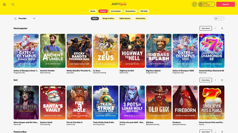 Justspin Casino Desktop Games