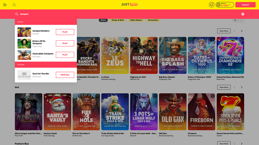 Justspin Casino Desktop Jackpot