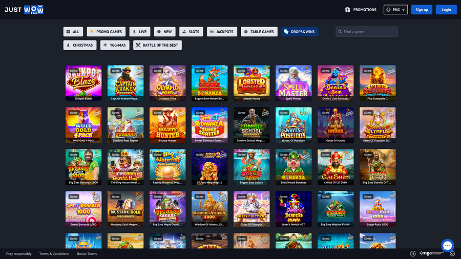 JustWOW Casino Desktop Drops and Wins