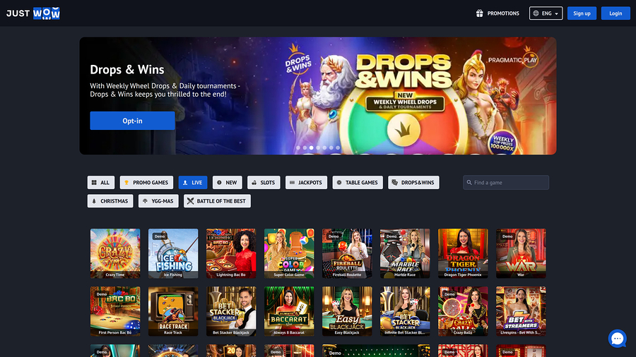 JustWOW Casino Desktop live dealer