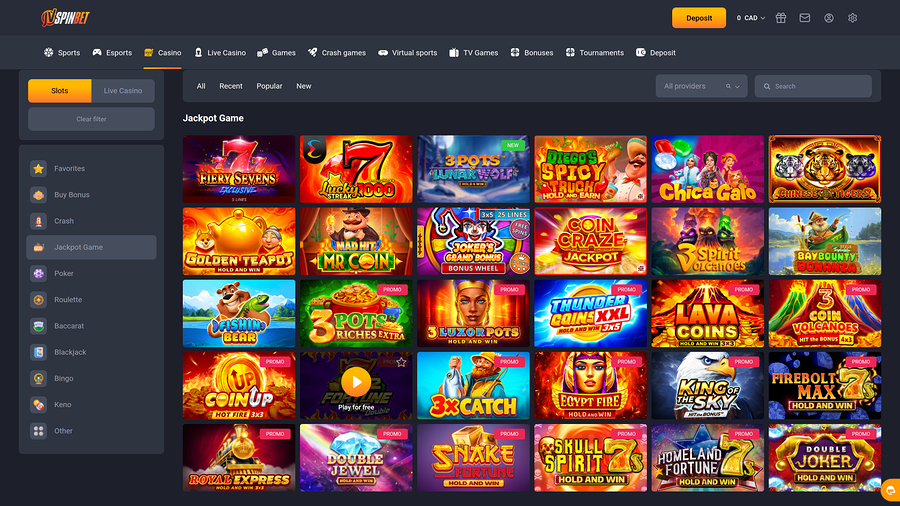 JVSPINBET Casino Desktop Jackpot