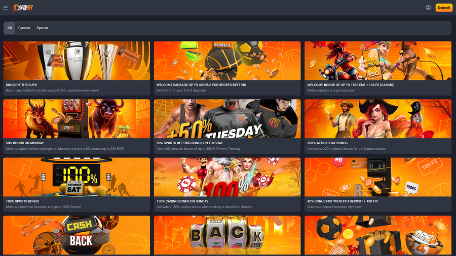 JVSPINBET Casino Desktop Promotions