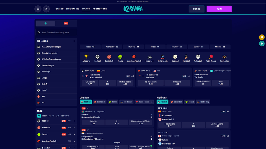 Karamba Casino Sports Desktop