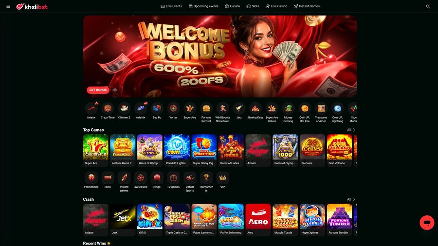 Página de inicio de escritorio de Kheli Bet Casino
