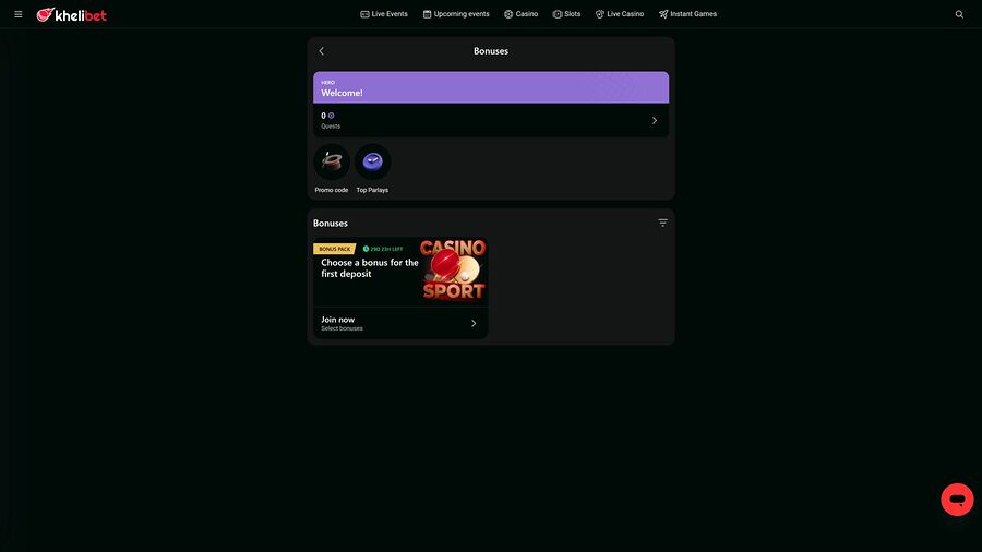 Promociones de escritorio de Kheli Bet Casino