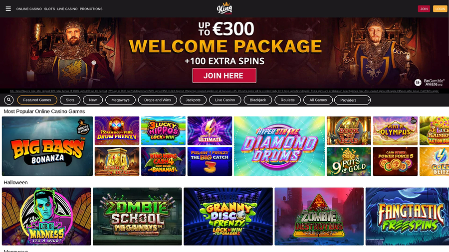 King Casino Homepage Desktop