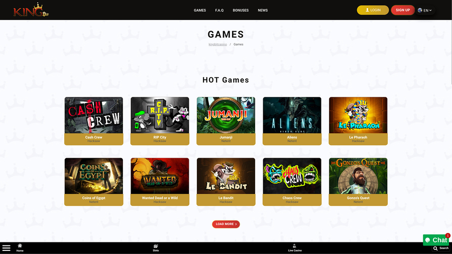 KingBit Casino Games Desktop